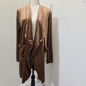 HIPSTER ROW size XL Velvet Luxe Open Front‎ Cardigan Pockets Bronze